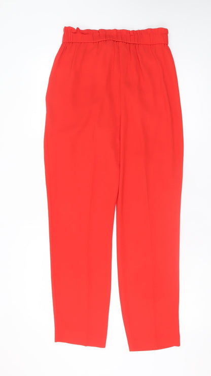 Primark Women Red Paperbag Trousers Size 10 Belted High Waist
