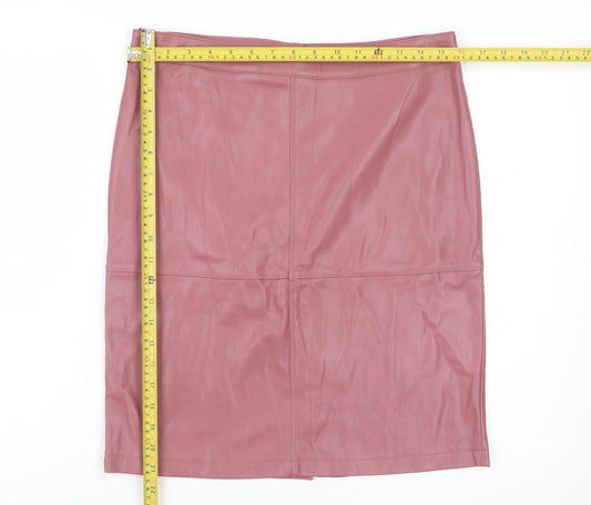 Vila Women's Pink Faux Leather Pencil Skirt L