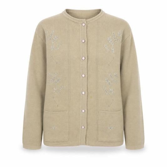 Reflect Collection Women Beige Embroidered Button Cardigan S/M