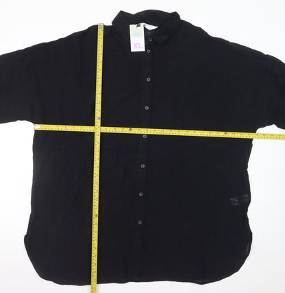 Primark Womens Black Linen Button-Up Shirt XL Relaxed Fit