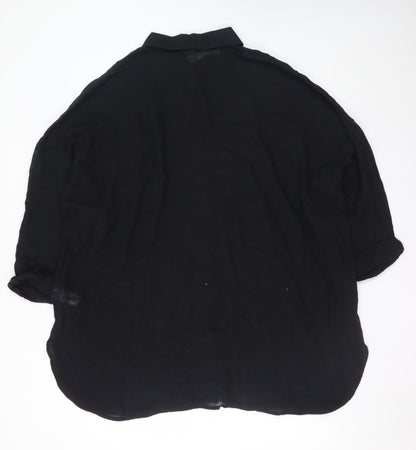 Primark Womens Black Linen Button-Up Shirt XL Relaxed Fit