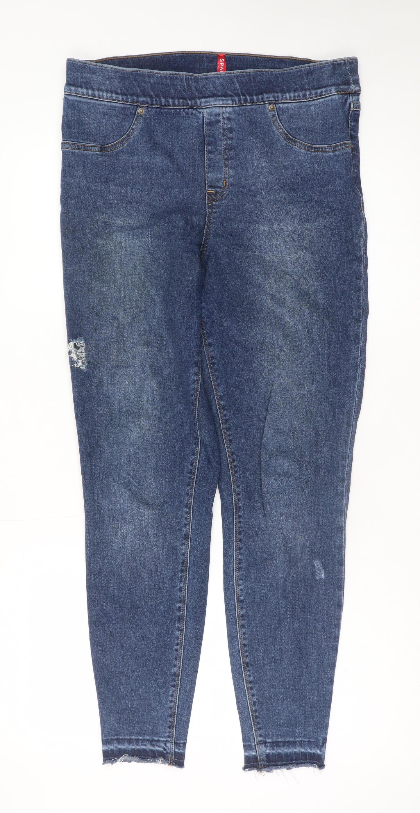 Spanx Women's Blue Skinny Jeans L Distressed Stretch Denim