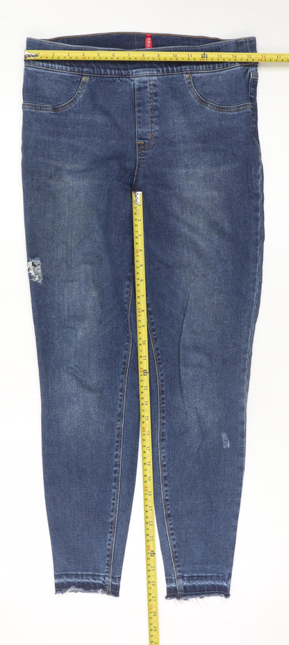 Spanx Women's Blue Skinny Jeans L Distressed Stretch Denim