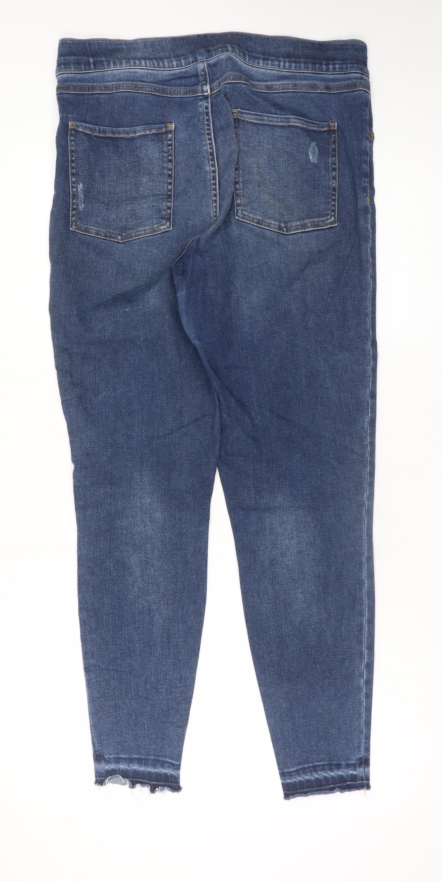Spanx Women's Blue Skinny Jeans L Distressed Stretch Denim