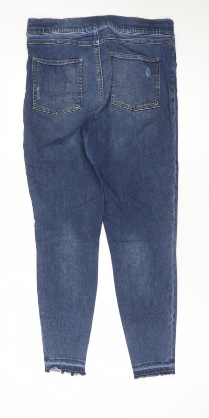 Spanx Women's Blue Skinny Jeans L Distressed Stretch Denim