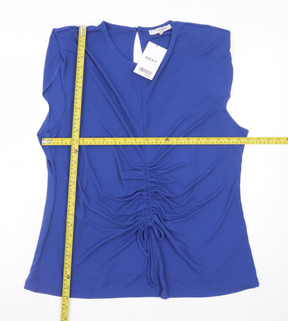 Next Women Blue Sleeveless V-Neck Ruched Tunic Top Size 22