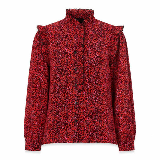 Savida Women's Red Floral Ruffle Long Sleeve Blouse XS