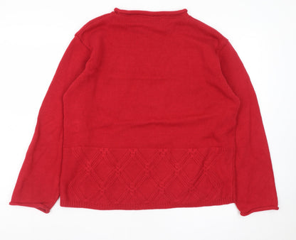 INTOWN Women Red Cotton Long Sleeve Crew Neck Jumper Size L