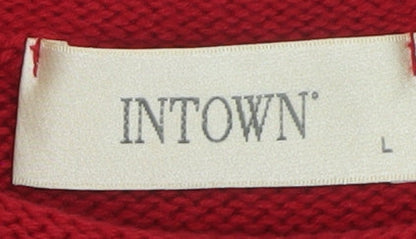 INTOWN Women Red Cotton Long Sleeve Crew Neck Jumper Size L