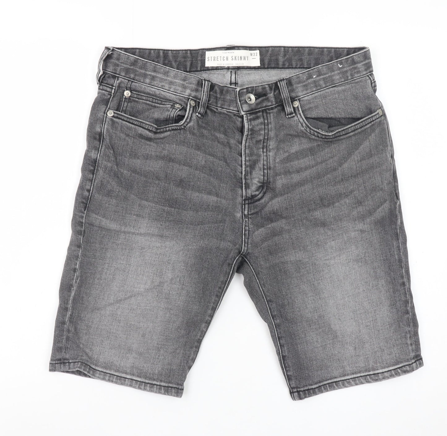 Topman Men's Grey Denim Stretch Skinny Shorts Size W32