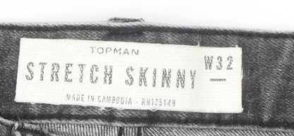 Topman Men's Grey Denim Stretch Skinny Shorts Size W32