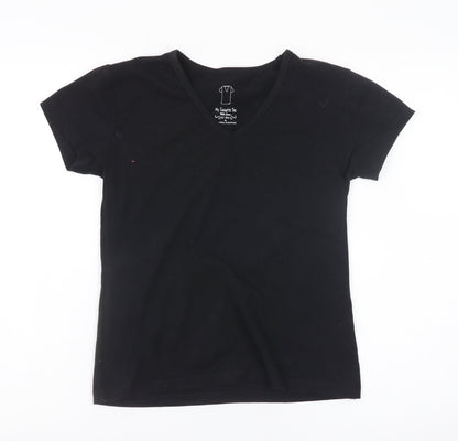 My Favourite Tee Women Black Cotton V-Neck Short Sleeve T-Shirt Size 14