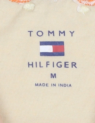 Tommy Hilfiger Womens Beige Embroidered V-Neck Cotton T-Shirt M