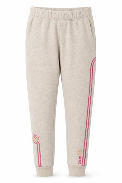 Disney Girls Beige Jogger Sweatpants 7-8 Years Dream Big Glitter Heart Trim