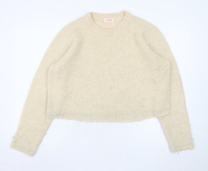 Savida Womens Beige Beaded Knit Pullover Jumper Size 16