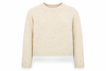 Savida Womens Beige Beaded Knit Pullover Jumper Size 16