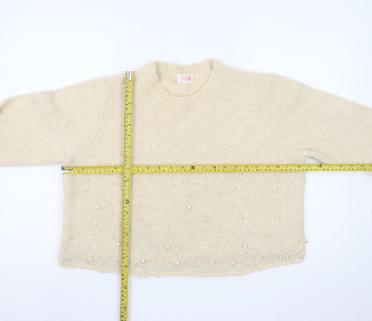 Savida Womens Beige Beaded Knit Pullover Jumper Size 16