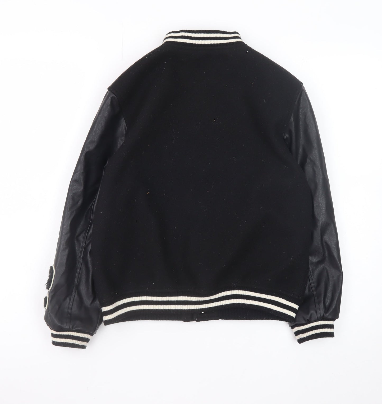 H&M Boys Black Varsity Jacket 8-9 Years Polyester Button Up Lined