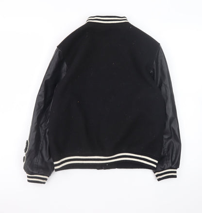 H&M Boys Black Varsity Jacket 8-9 Years Polyester Button Up Lined