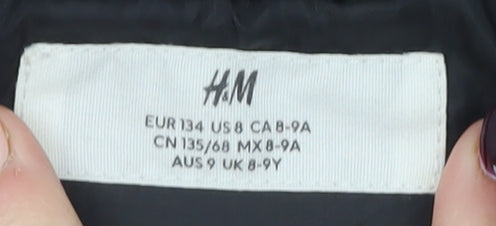 H&M Boys Black Varsity Jacket 8-9 Years Polyester Button Up Lined