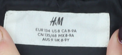 H&M Boys Black Varsity Jacket 8-9 Years Polyester Button Up Lined