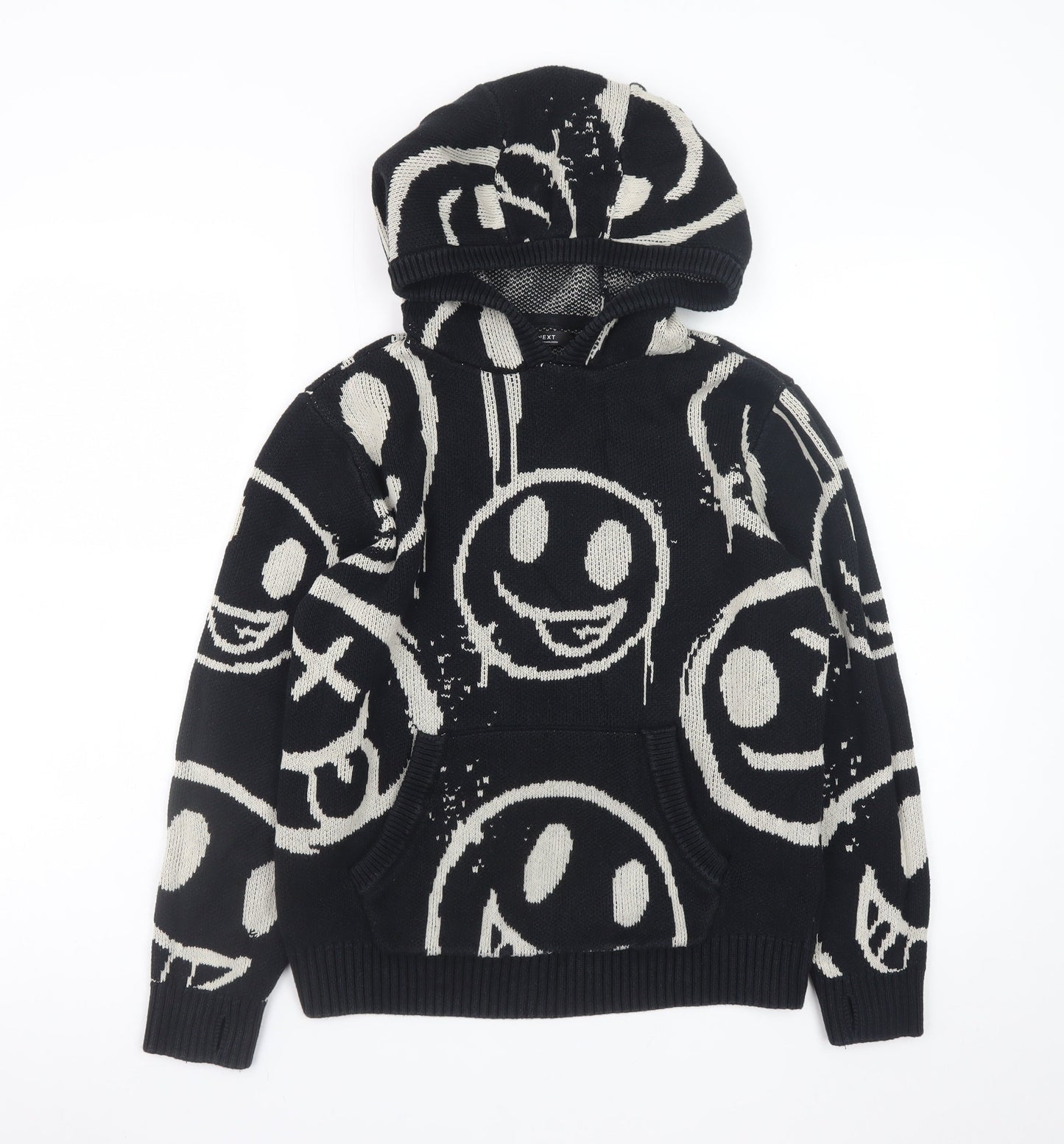 Next Girls Black Smiley Hooded Cotton Jumper 11 Years