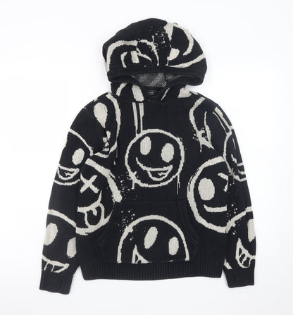Next Girls Black Smiley Hooded Cotton Jumper 11 Years