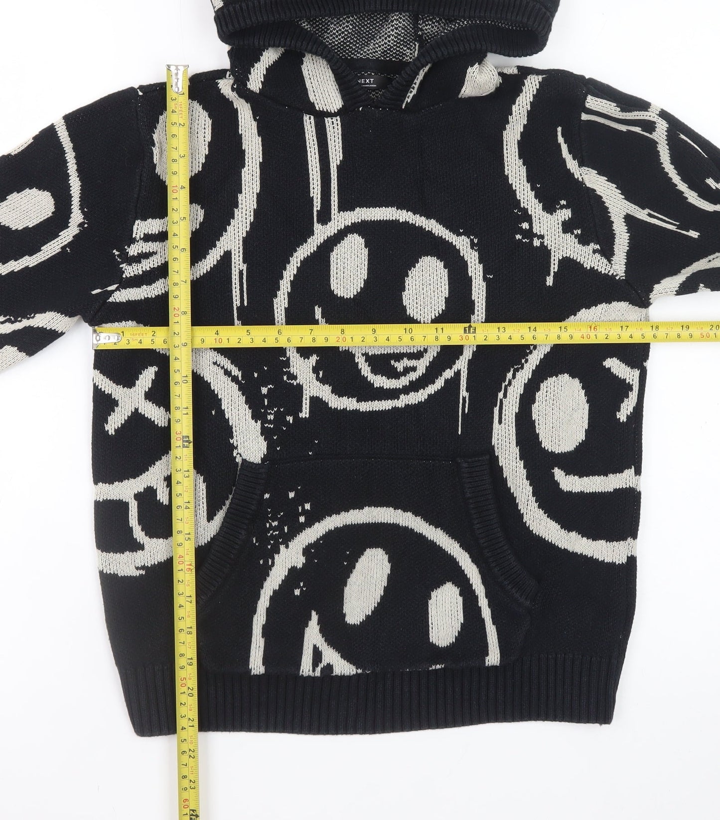 Next Girls Black Smiley Hooded Cotton Jumper 11 Years