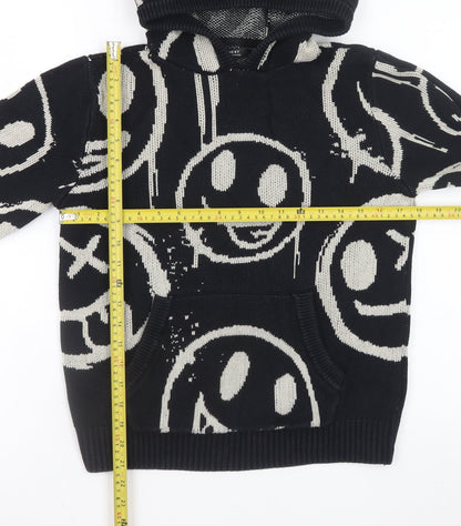 Next Girls Black Smiley Hooded Cotton Jumper 11 Years