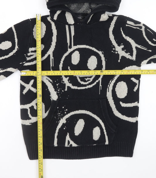 Next Girls Black Smiley Hooded Cotton Jumper 11 Years