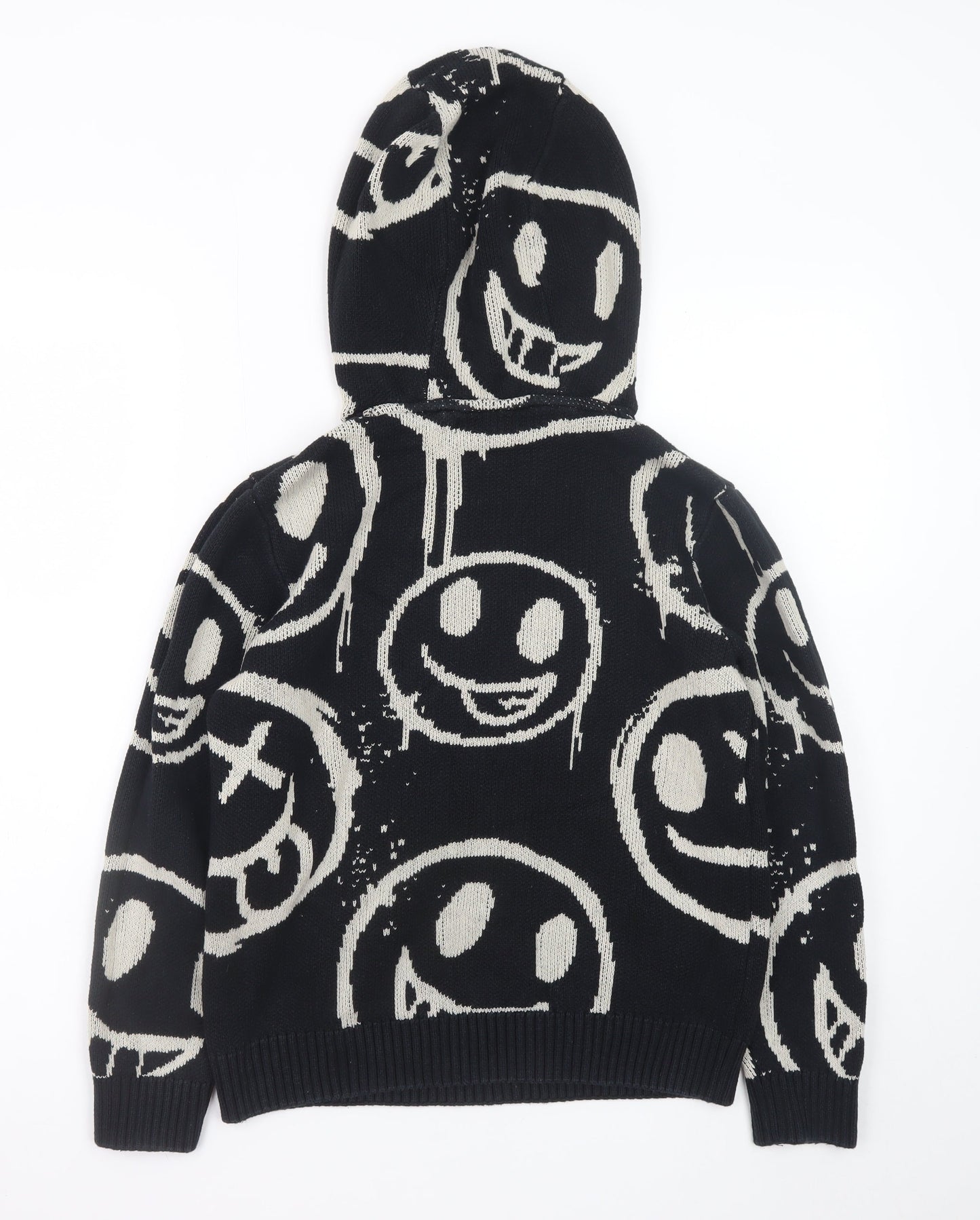 Next Girls Black Smiley Hooded Cotton Jumper 11 Years