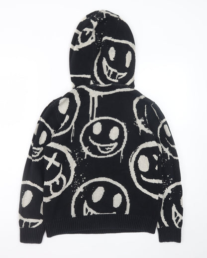 Next Girls Black Smiley Hooded Cotton Jumper 11 Years
