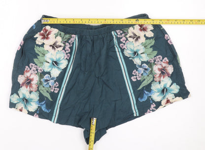 Next Women’s Blue Floral Pull-On Shorts Linen Viscose UK 14P