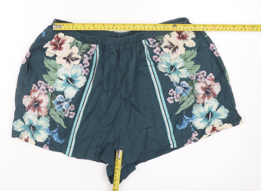 Next Women’s Blue Floral Pull-On Shorts Linen Viscose UK 14P