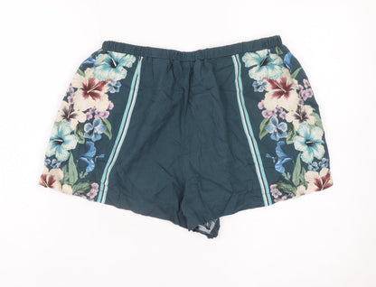 Next Women’s Blue Floral Pull-On Shorts Linen Viscose UK 14P