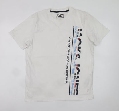 Jack & Jones Men's White Large Graphic Print Regular Fit T-Shirt