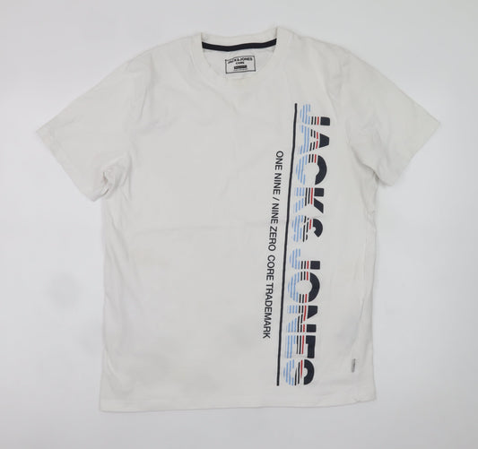 Jack & Jones Men's White Large Graphic Print Regular Fit T-Shirt