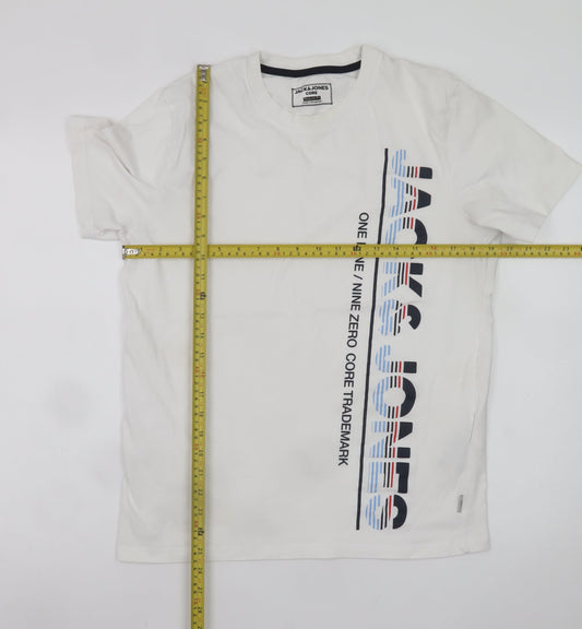 Jack & Jones Men's White Large Graphic Print Regular Fit T-Shirt