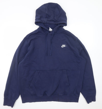 Nike Men's Blue Pullover Hoodie L Fleece Logo Sportswear