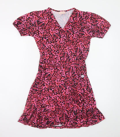 Lipsy Girls Multicoloured Floral Wrap Dress 11-12 Years Short Sleeve