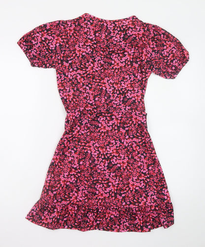 Lipsy Girls Multicoloured Floral Wrap Dress 11-12 Years Short Sleeve