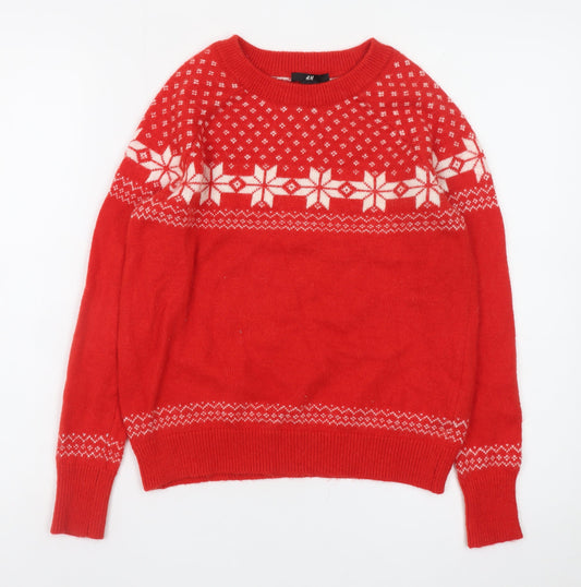 H&M Women Red Fair Isle Alpaca Blend Winter Jumper XS