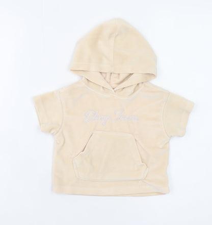 DKNY Jeans Girls Beige Hooded Short Sleeve Casual Top 12 Months Polyester Blend
