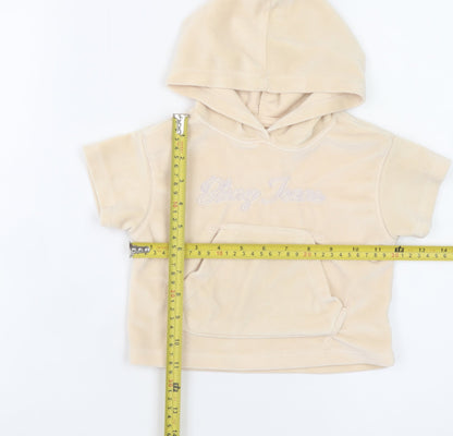 DKNY Jeans Girls Beige Hooded Short Sleeve Casual Top 12 Months Polyester Blend