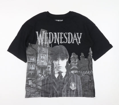 Wednesday Black Graphic T-Shirt for Girls 11-12 Years Gothic Style