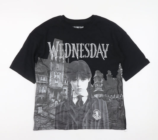 Wednesday Black Graphic T-Shirt for Girls 11-12 Years Gothic Style
