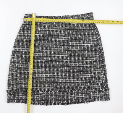 Warehouse Women Black Tweed Check Pencil Skirt Size 10
