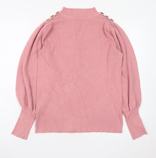 Naoise Womens Pink Mock Neck Button Shoulder Jumper Size S