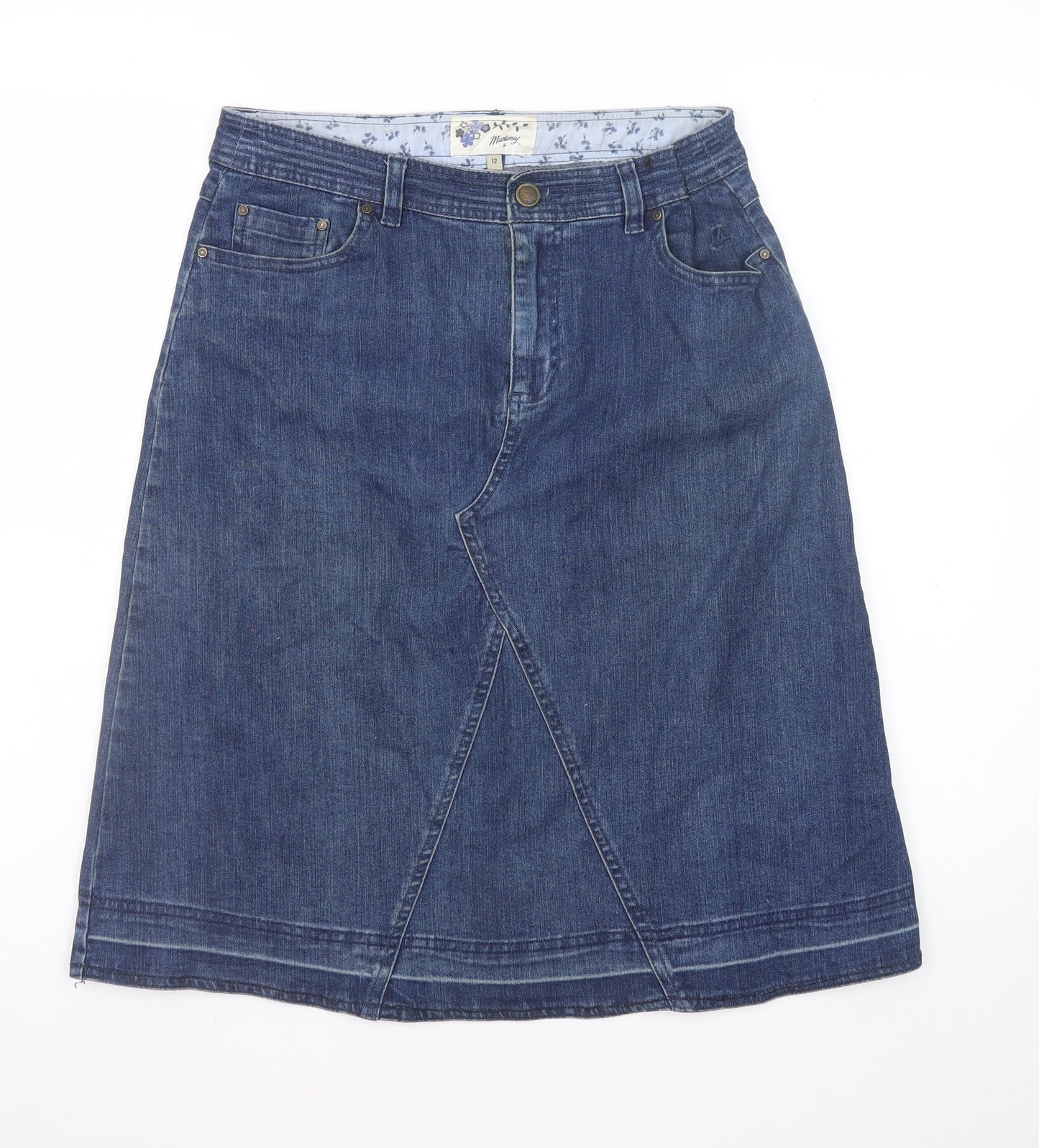Mantaray Women's Blue Cotton Denim A-Line Skirt Size 12