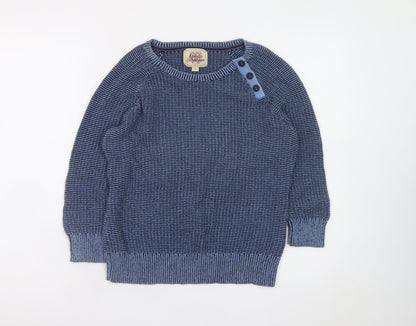 Arabella & Addison Men's Blue Cotton Button Crew Neck Jumper Size L
